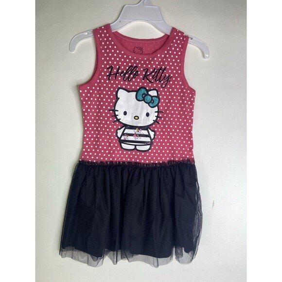 Hello Kitty Pink Black Polka Dot Tutu Dress Sleeveless Girls Size 6X - Picture 1 of 8